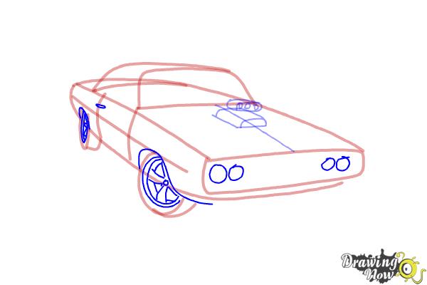 How to draw a 1970 Dodge Charger from The Fast and the Furious - Step 5