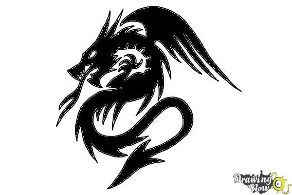 How to Draw a Dragon Tribal Tattoo - Step 10 How to Draw a Dragon Tribal Tattoo - Step 10