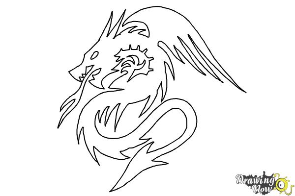 How to Draw a Dragon Tribal Tattoo - Step 9 How to Draw a Dragon Tribal Tattoo - Step 9