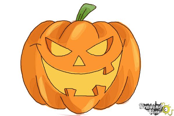 How to Draw a Halloween Pumpkin - Step 9 How to Draw a Halloween Pumpkin - Step 9