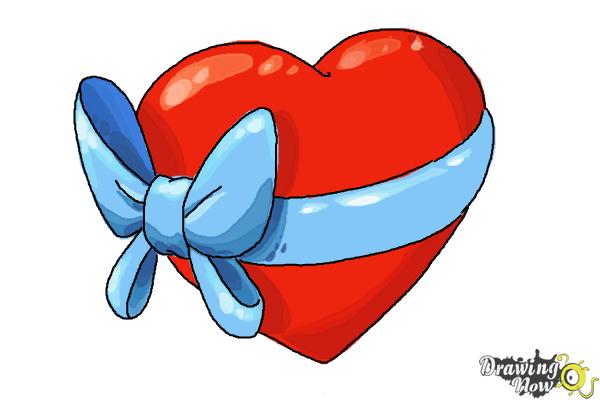 How to Draw a Heart With a Bow - Step 7 How to Draw a Heart With a Bow - Step 7