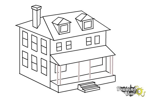 How to Draw a House, Two Story House - Step 10 How to Draw a House, Two Story House - Step 10