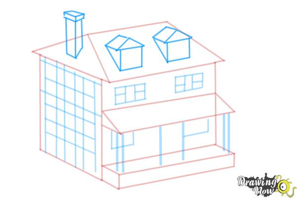 How to Draw a House, Two Story House - Step 8 How to Draw a House, Two Story House - Step 8