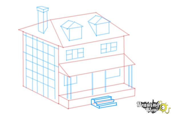 How to Draw a House, Two Story House - Step 9 How to Draw a House, Two Story House - Step 9