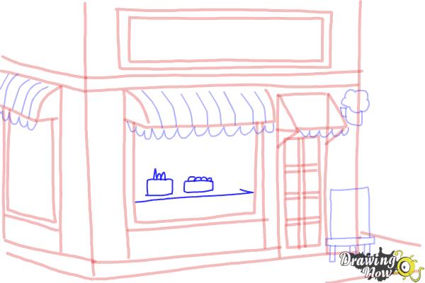 How to Draw a Simple Cake Shop - Step 14 How to Draw a Simple Cake Shop - Step 14