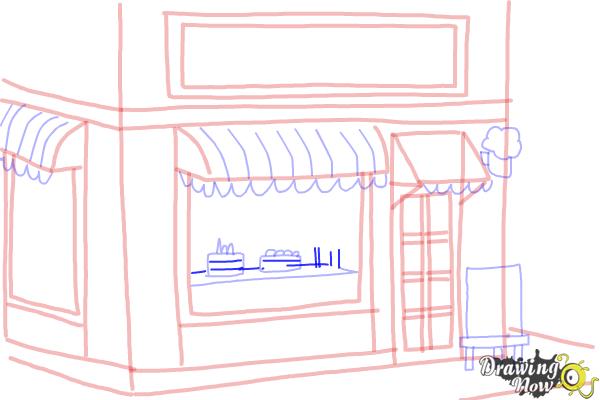 How to Draw a Simple Cake Shop - Step 15 How to Draw a Simple Cake Shop - Step 15