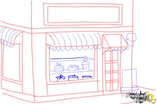 How to Draw a Simple Cake Shop - Step 17 How to Draw a Simple Cake Shop - Step 17