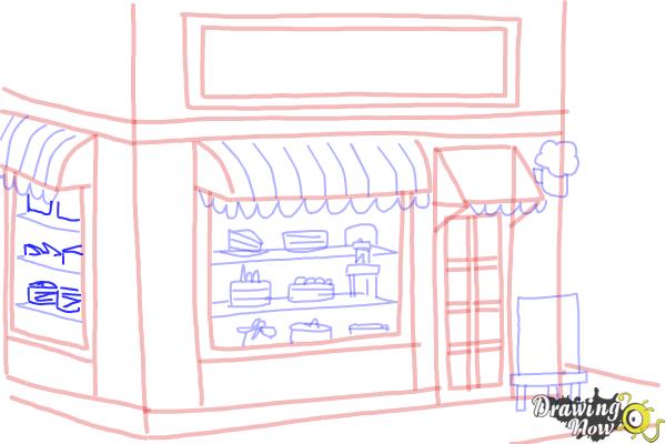 How to Draw a Simple Cake Shop - Step 19 How to Draw a Simple Cake Shop - Step 19