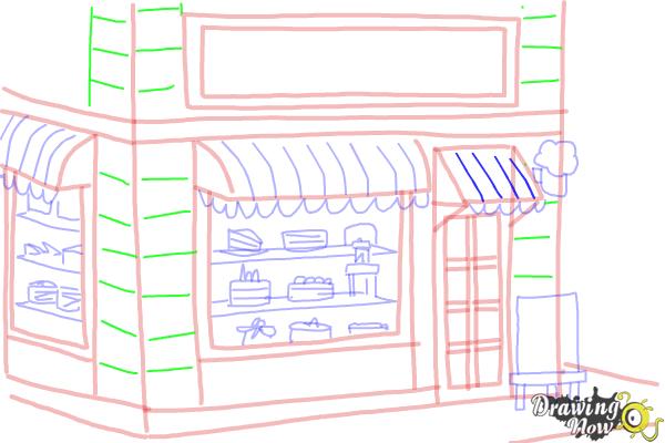 How to Draw a Simple Cake Shop - Step 20 How to Draw a Simple Cake Shop - Step 20