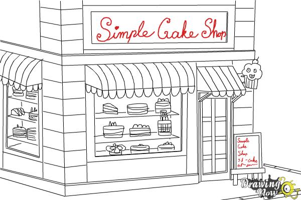 How to Draw a Simple Cake Shop - Step 21 How to Draw a Simple Cake Shop - Step 21