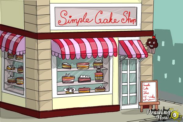 How to Draw a Simple Cake Shop - Step 22 How to Draw a Simple Cake Shop - Step 22