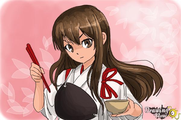How to Draw Akagi from Kantai Collection - Step 10