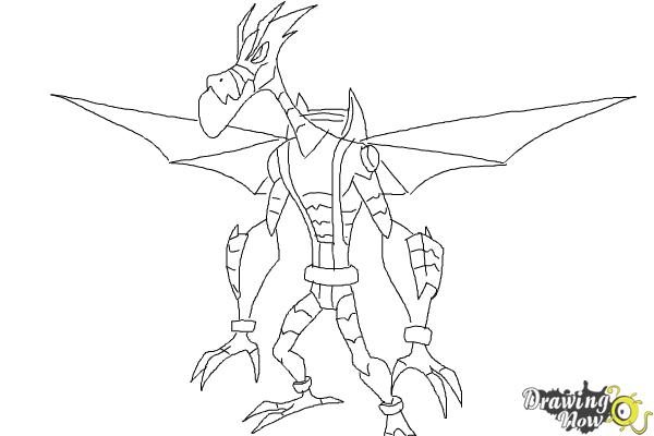 How to Draw Astrodactyl from Ben 10 Omniverse - Step 9 How to Draw Astrodactyl from Ben 10 Omniverse - Step 9