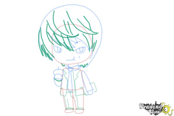 How to Draw Chibi Light Yagami - Step 8 How to Draw Chibi Light Yagami - Step 8