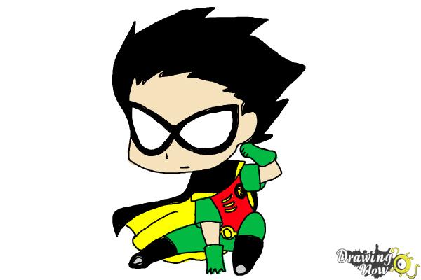 How to Draw Chibi Robin | Teen Titans - Step 10 How to Draw Chibi Robin | Teen Titans - Step 10