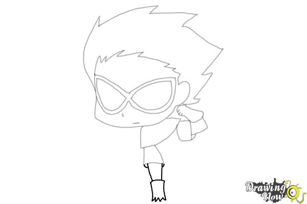 How to Draw Chibi Robin | Teen Titans - Step 7 How to Draw Chibi Robin | Teen Titans - Step 7