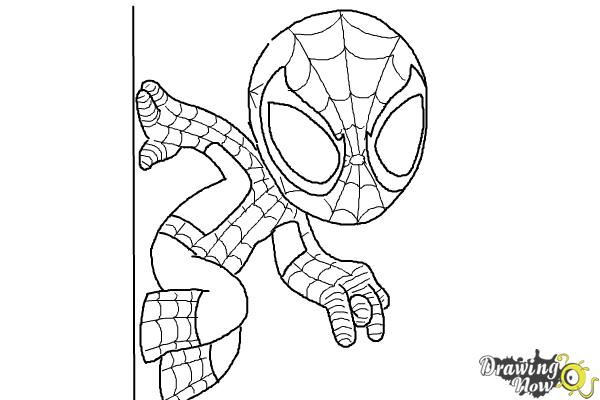 How to Draw Chibi Spiderman - Step 7 How to Draw Chibi Spiderman - Step 7