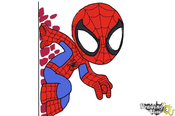 How to Draw Chibi Spiderman - Step 8 How to Draw Chibi Spiderman - Step 8