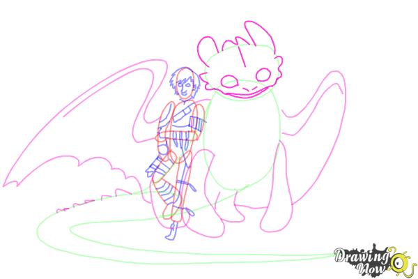 How to Draw Hiccup and Toothless from How to Train Your Dragon 2 - Step 9 How to Draw Hiccup and Toothless from How to Train Your Dragon 2 - Step 9