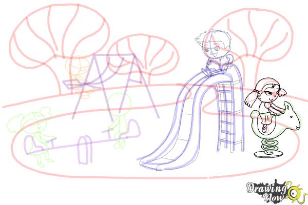 How to Draw Kids Playing In a Playground - Step 10 How to Draw Kids Playing In a Playground - Step 10