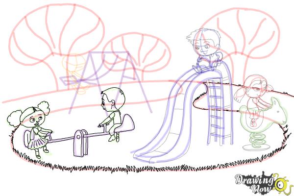 How to Draw Kids Playing In a Playground - Step 11 How to Draw Kids Playing In a Playground - Step 11