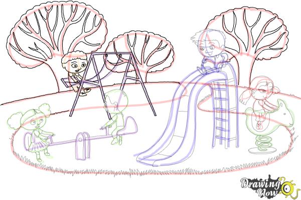 How to Draw Kids Playing In a Playground - Step 12 How to Draw Kids Playing In a Playground - Step 12