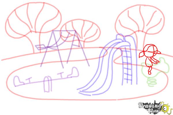 How to Draw Kids Playing In a Playground - Step 5 How to Draw Kids Playing In a Playground - Step 5