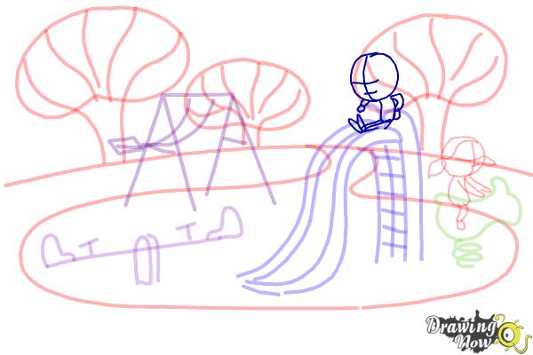 How to Draw Kids Playing In a Playground - Step 6 How to Draw Kids Playing In a Playground - Step 6