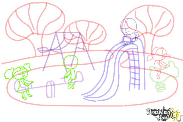 How to Draw Kids Playing In a Playground - Step 7 How to Draw Kids Playing In a Playground - Step 7