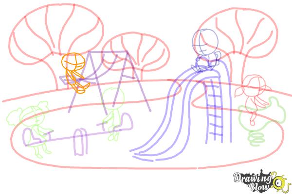 How to Draw Kids Playing In a Playground - Step 8 How to Draw Kids Playing In a Playground - Step 8