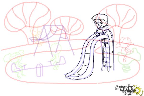 How to Draw Kids Playing In a Playground - Step 9 How to Draw Kids Playing In a Playground - Step 9