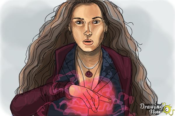 How to Draw Scarlet Witch from Avengers: Age Of Ultron - Step 10 How to Draw Scarlet Witch from Avengers: Age Of Ultron - Step 10